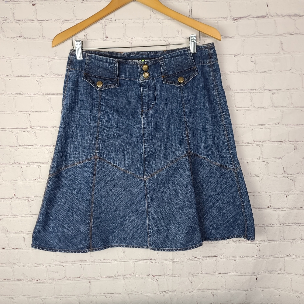 DKNY JEANS. Flare Midi Denim Skirt Sz 6.